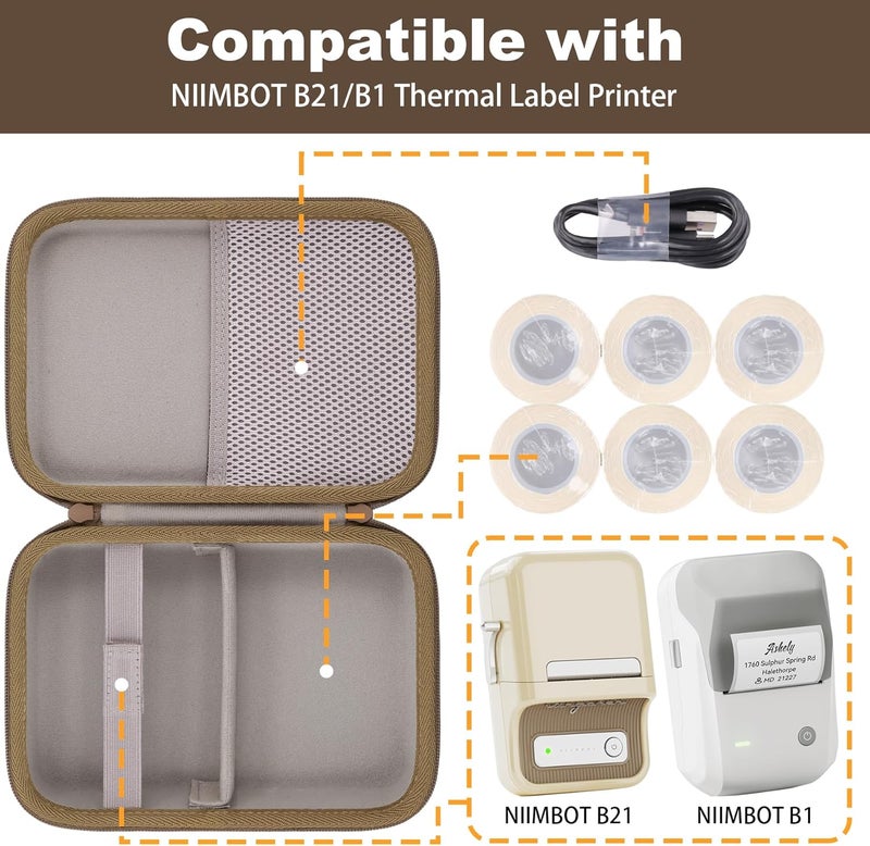 Baval Label Printer Case Compatible with NIIMBOT B21/B1 Label Maker Thermal Label Printer and 2 inch Label Paper(White Case) - Image 3